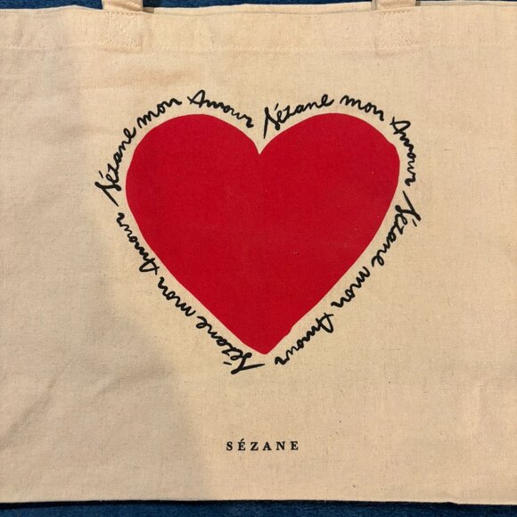 ❤️ SEZANE Heart Mon Amour Love Sezane Cotton Tote Bag - Picture 4 of 7